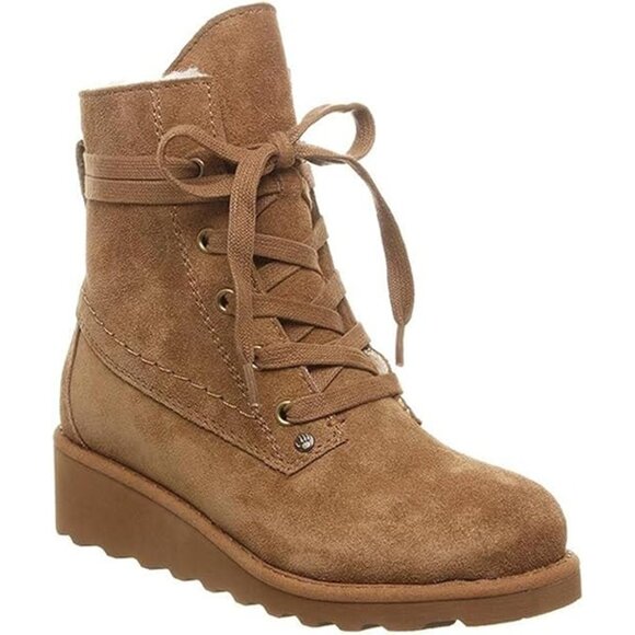 BearPaw Krista Hickory Light Lace-Up Wool Lined Suede Winter Boots 5 - Picture 1 of 12